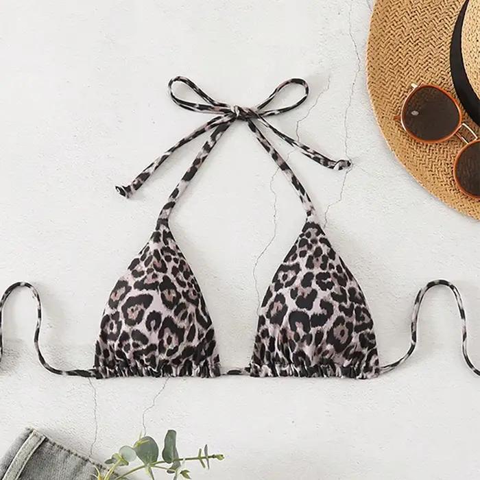 Haut de bikini sexy léopard à dos nu pour femme