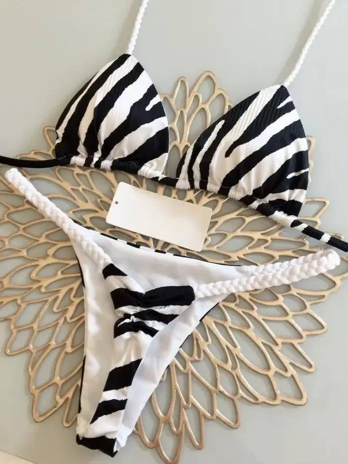 Bikini taille haute maillot de bain sexy string imprimé zèbre pour femmes style de plage occassions spéciales