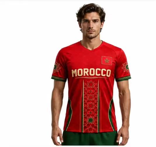 Nouveau maillot de football de l'équipe nationale du Maroc 2026, style supporter, pour entraînement sportif décontracté, T-shirt homme