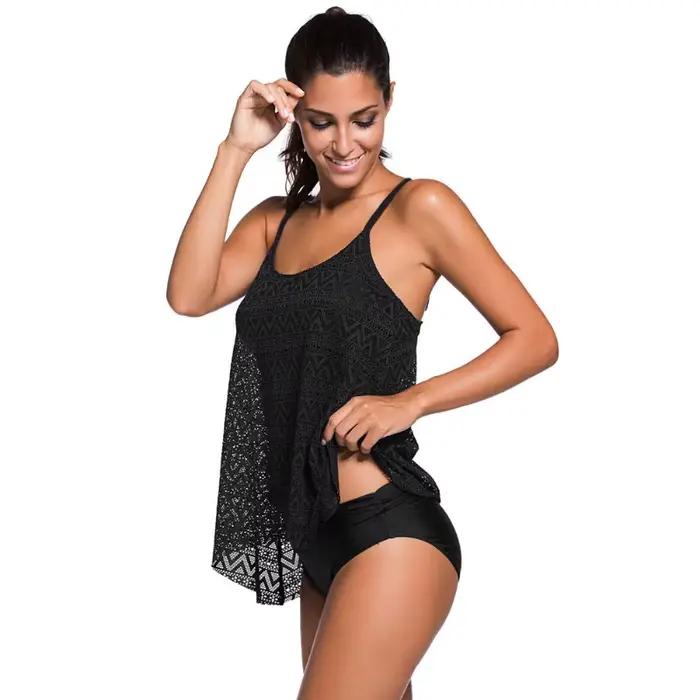 Grande taille maillots de bain femmes noir Tankini ventre contrôle