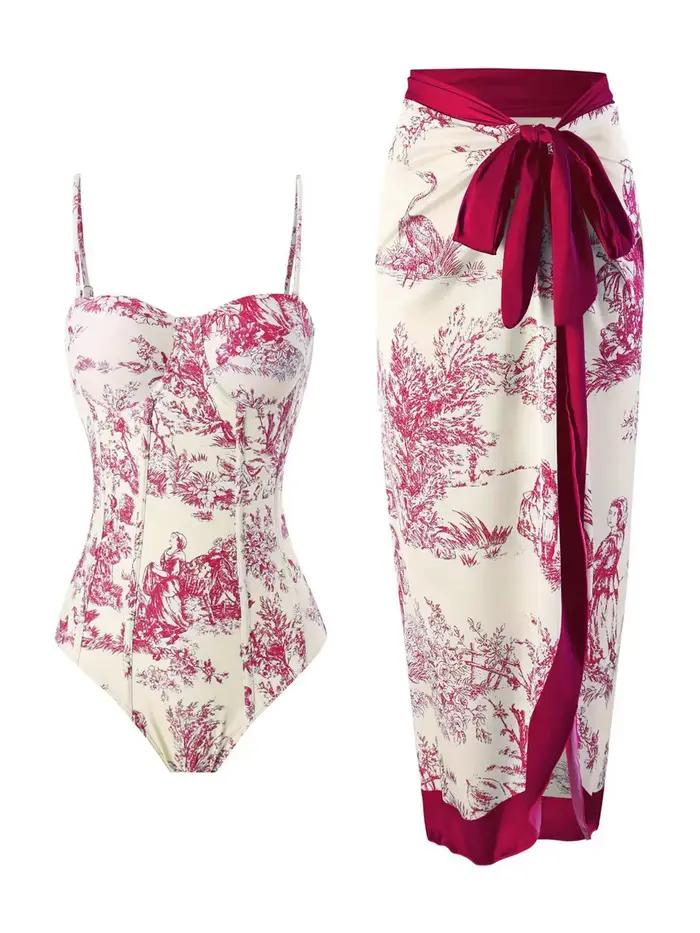 Strppy imprimé maillot de bain une pièce avec robe de plage 2026 femmes Sexy Push Up maillots