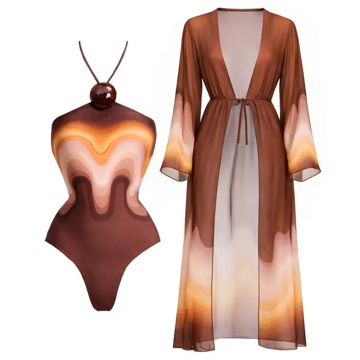 Maillot de bain une pièce sexy et coloré pour femme avec paréo de plage