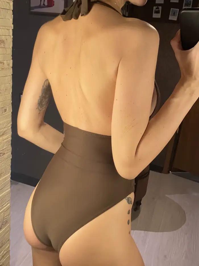 Maillot de bain une pièce sexy noir et marron à col en V profond et froncé pour femme