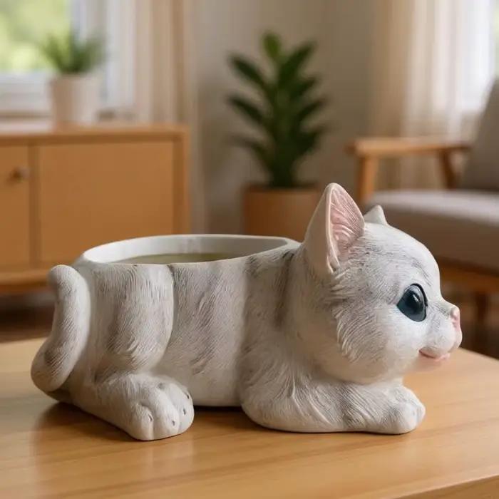 Pot fleur en forme félin mignon, conteneur jardinière en résine adapté aux petites plantes succulentes, décoration