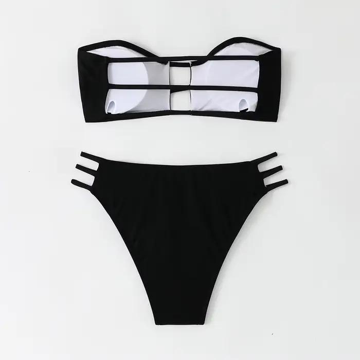 Été Bandeau Bikini 2025 femmes Sexy évider dos nu pansement taille haute maillot de bain brésilien