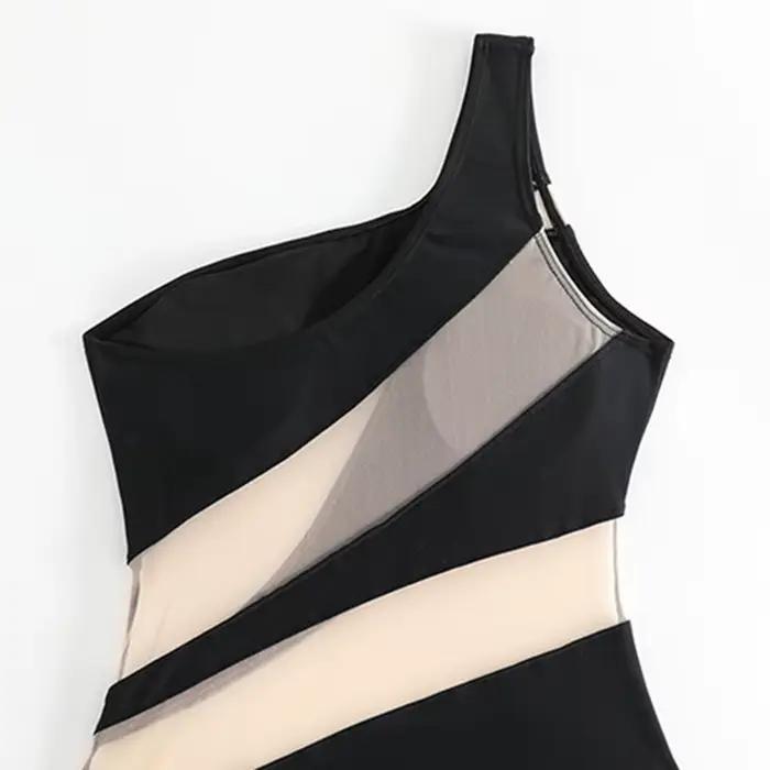 Maille Patchwork voir à travers maillot de bain femmes Sexy une épaule maigre une pièce