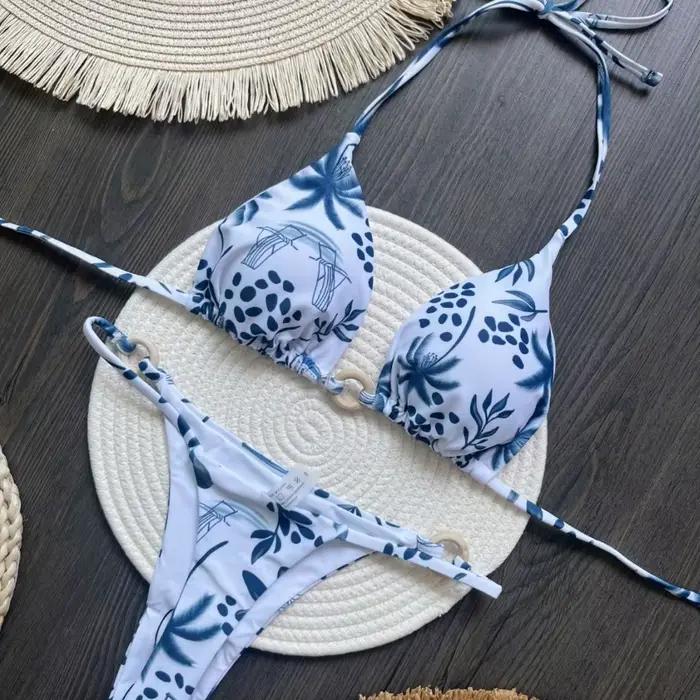 2025 Tropical Palm Print réglable cravate côté Bikini ensemble pour femmes Sexy maillots de bain deux pièces maillot