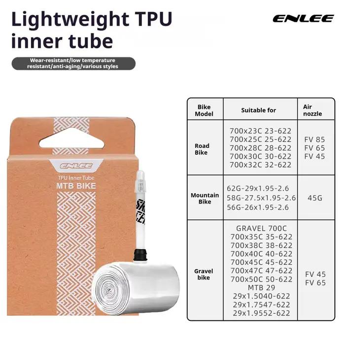 ENLEE chambre à air de pneu de vélo TPU F/V route VTT chambre à air en TPU Valve Presta 45mm 65mm 85mm pièces de vélo de pneu intérieur de vélo