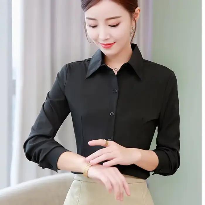 Chemisier blanc à manches longues pour femme, coupe ajustée, formel, pour le bureau, grande taille, anti-exposition, hauts professionnels