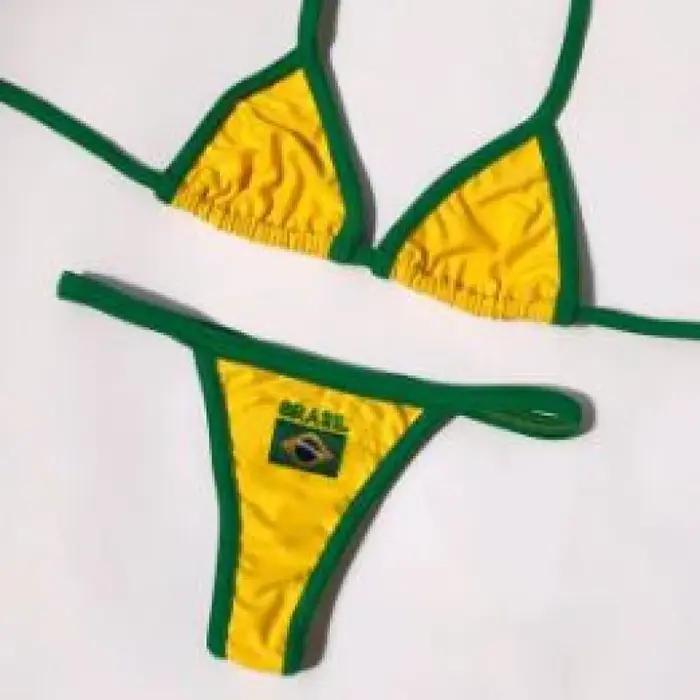 Ensemble bikini brodé drapeau brésilien pour femme