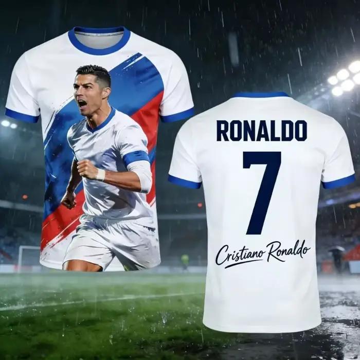 Maillot de football Portugal Ronaldo n°7 noir et or, manches raglan, signature, impression 3D intégrale, respirant, streetwear, t-shirt de sport unisexe