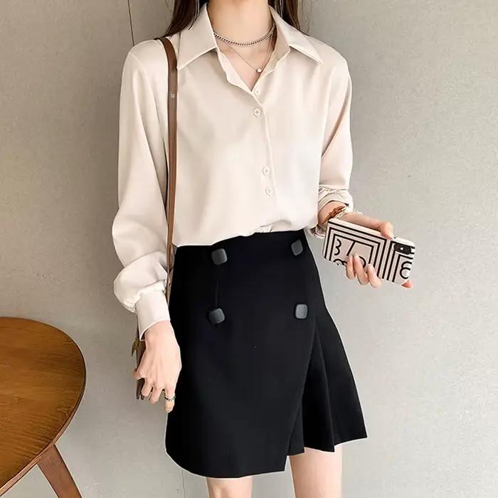 Chemises grande taille printemps été mode femme à manches longues ample solide Blouse hauts décontracté en mousseline de soie chemise femmes bureau dame chemises