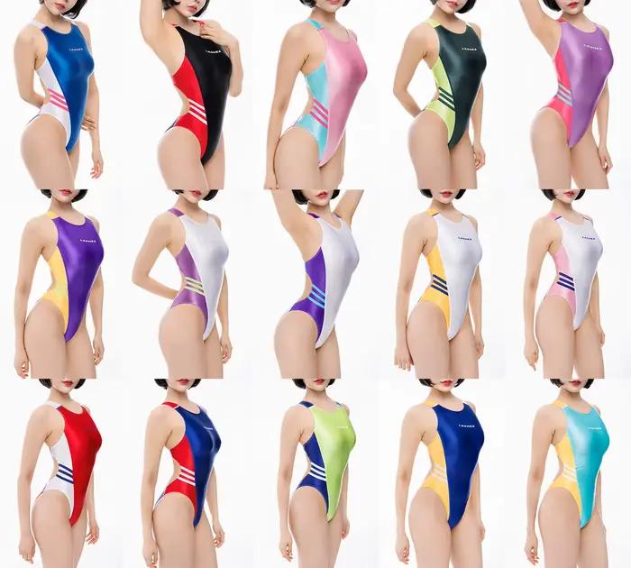 Maillot de bain de compétition coupe haute pour femme une piece brillante patchwork pour nageurs élégants occasions spéciales