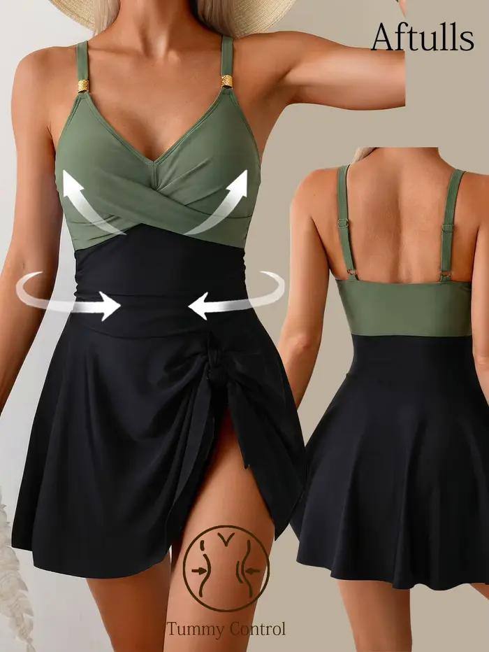 Maillot de bain une pièce sexy pour femmes avec dos croisé et bretelles ajustables style jupe idéal plage piscine vacances natation Brésil tropical voyage