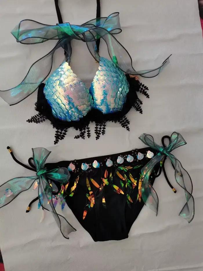 Nouveau sirène paillettes coquille haut de bikini gland or chaud soutien-gorge Oceanarium Bar Table Performance Costumes queue de poisson en cuir