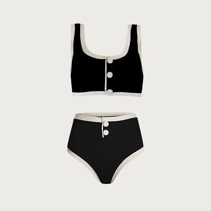 Maillot de bain bikini femme noir et blanc