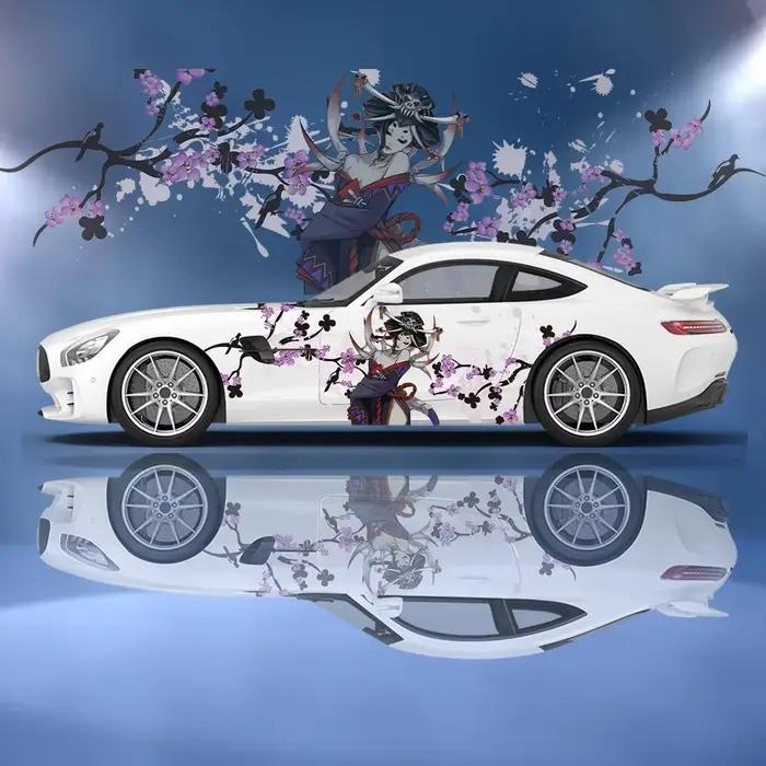 Autocollant latéral de voiture en vinyle, décoration florale de Geisha japonaise, papier auto-adhésif, peinture de sport automobile, adapté à voiture camion Suv