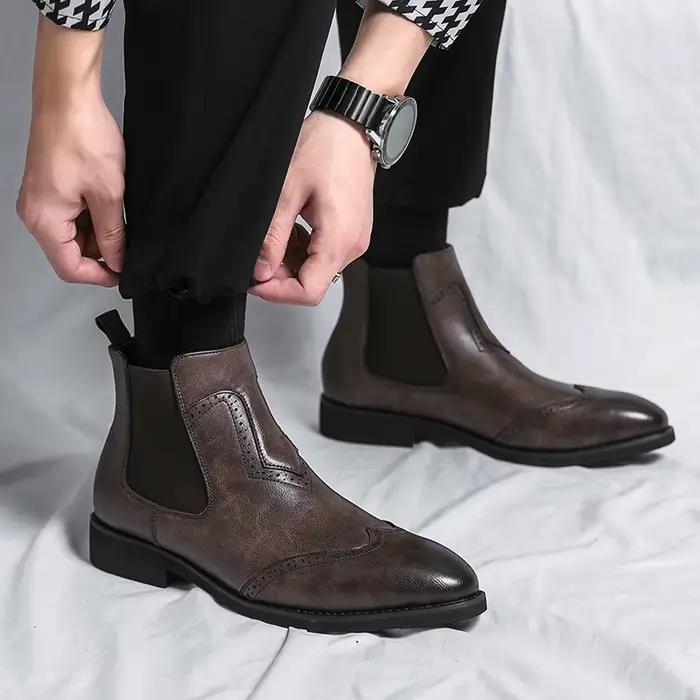 Mayba Mode Tendance Cuir Hommes Bottes Automne Hiver Rétro Rinçage Bottes Slip On Casual Chaussures Pour Hommes vitation Degré Size38-46