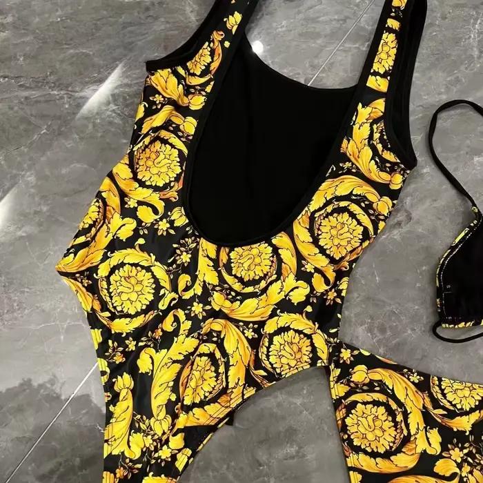 2025 nouveau design maillot de bain femme sexy une pièce bikini fleur dorée