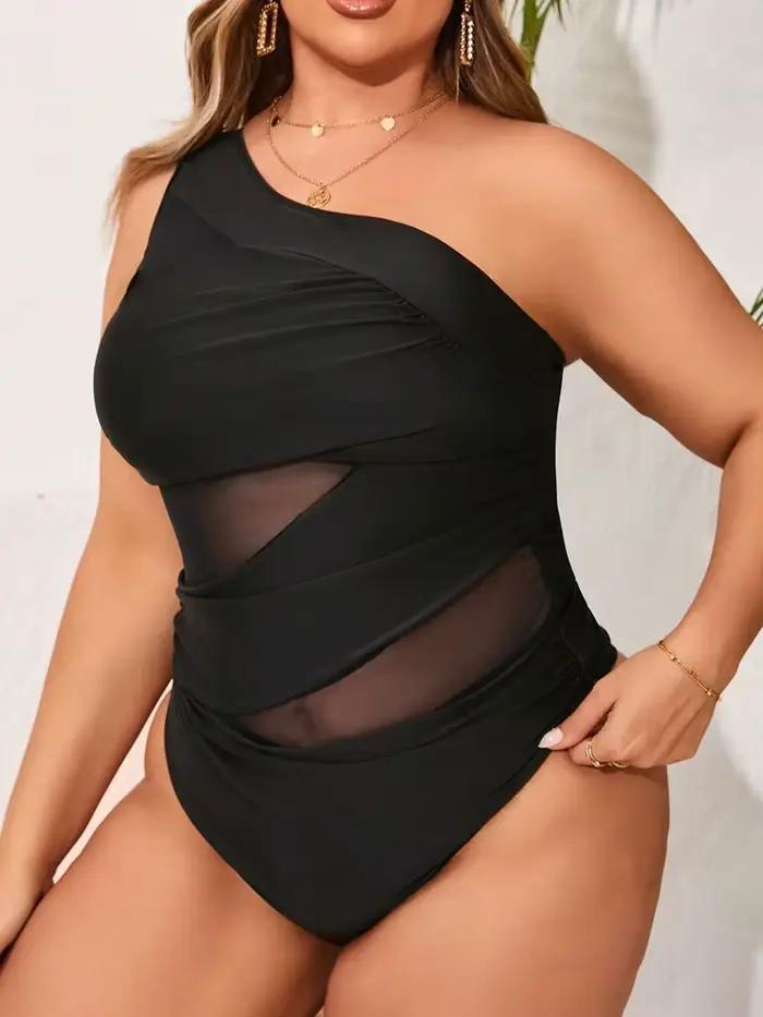 Maillot de bain une pièce grande taille pour femme 2026, asymétrique, en maille patchwork, pour la plage
