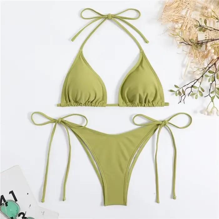 Sexy femmes string couleur unie Bikini ensemble