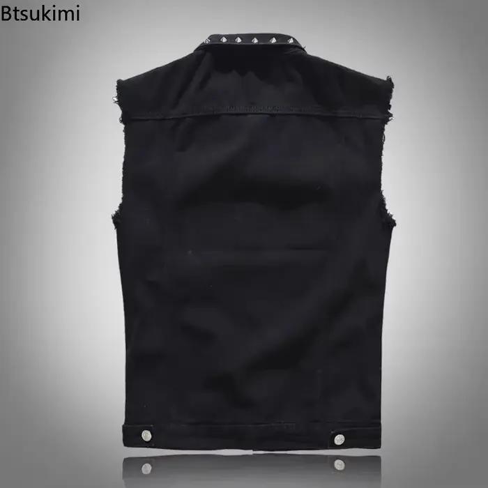 Grande taille 5XL 6XL hommes Denim gilet Punk Rock Rivet Cowboy noir jean gilet mode hommes moto sans manches jean veste