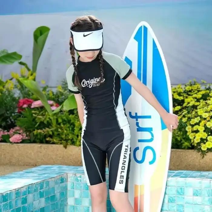 Maillot de bain professionnel pour filles plus âgées manches courtes séchage rapide deux pièces pour enfants plus âgés compétition professionnelle nouvelle collection 2024