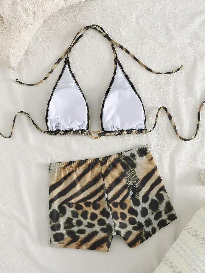 Ensemble bikini imprimé léopard et zèbre pour femmes