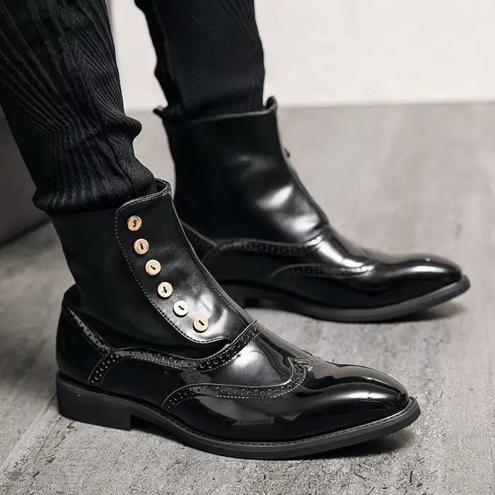 Mayba-Bottes mi-mollet en cuir pour hommes, faites à la main, haut, noir, vert, chaussures d'hiver, taille 38-46
