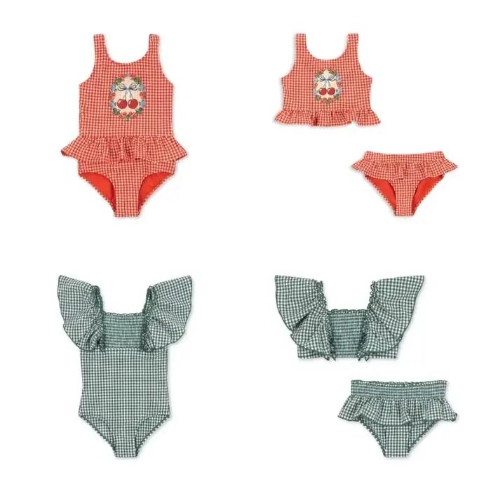 Cherry Grid Deux Pièces Crème Solaire Maillot De Bain Maillots De Bain Pour Enfants pour Filles Bébé Fille Maillots De Bain Bikinis Bebe Natation Maillots De Bain Pour Enfants