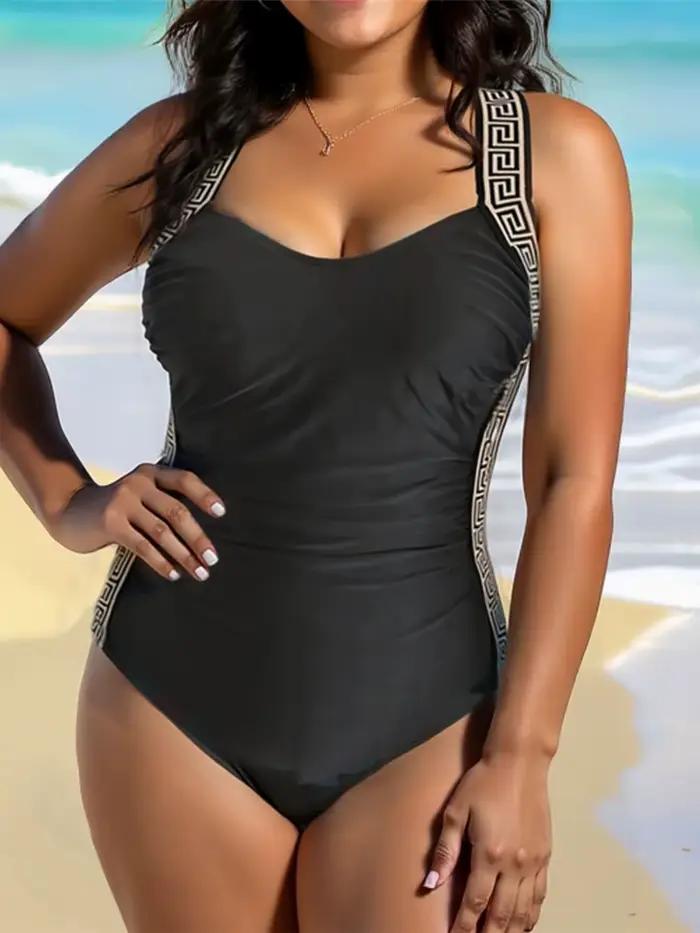 Maillot de bain une pièce grande taille imprimé et sans dos, tailles 0XL à 3XL, pour femme, V7356