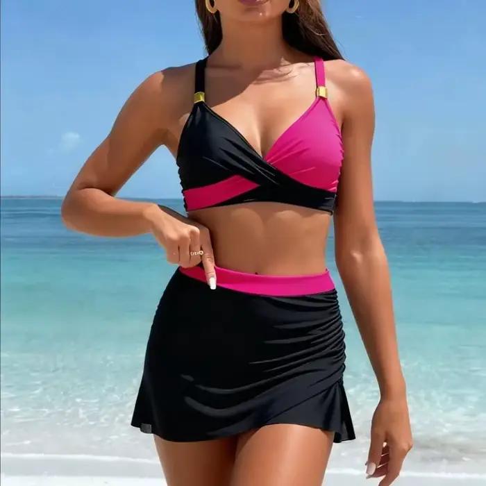 Nouveau maillot de bain deux pièces pour femme 2026 avec jupe en maille