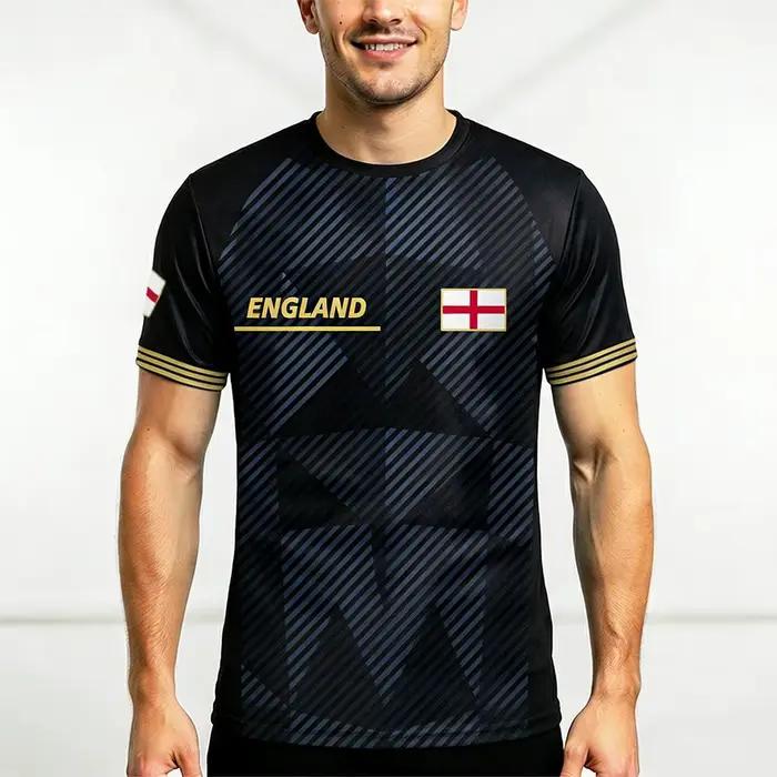 Nouveau T-shirt de football unisexe à col rond imprimé drapeau de l'Angleterre 2026, style décontracté streetwear, manches courtes