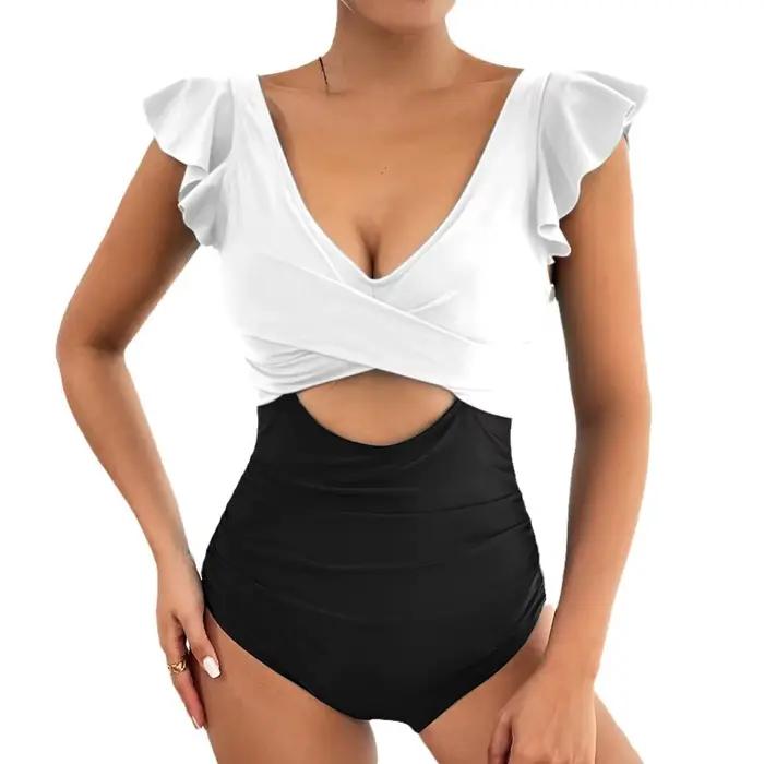 2025 évider croix Ztvitality maillot de bain une pièce solide à volants maillots