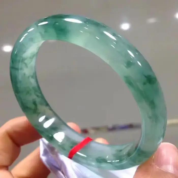 Bracelet en Jade vert clair, accessoires de mode, bijoux à breloques naturelles en jadéite pour femmes et hommes, Bracelet rond sculpté à la main