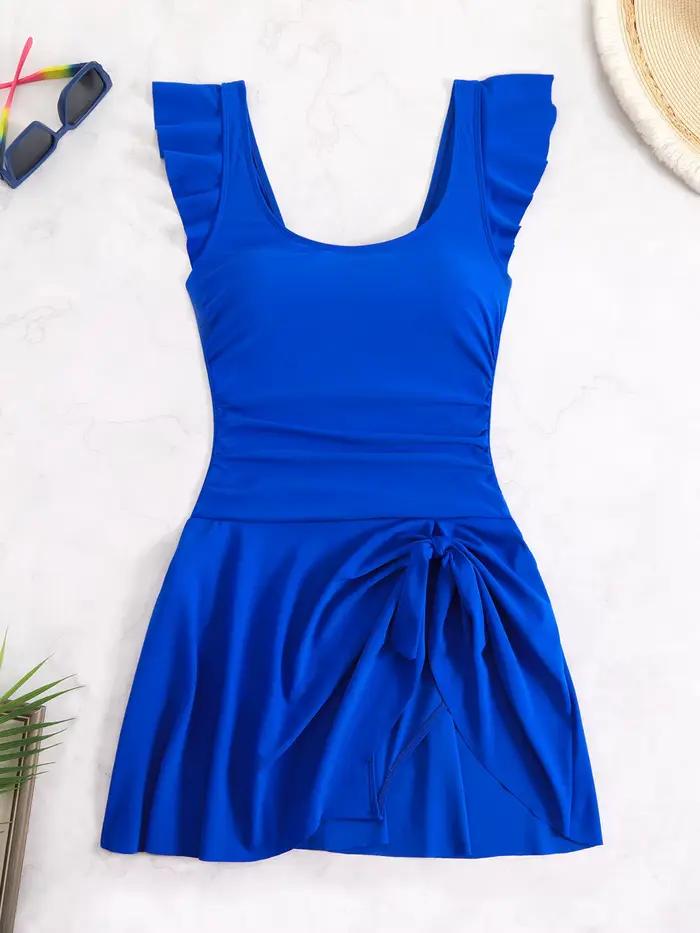 Maillot de bain une pièce à col à volants pour femmes