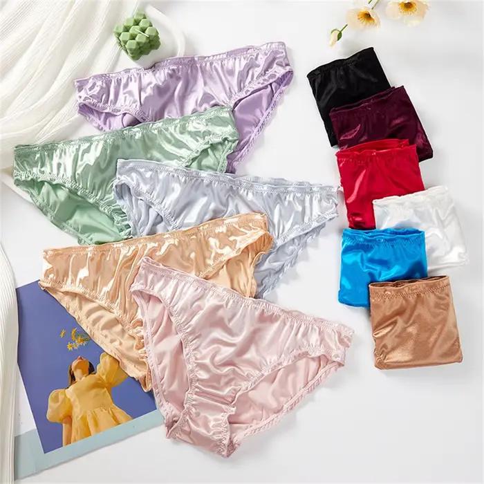 Dames volants garniture Satin glace soie sans couture No Show sous-vêtements slips invisibles grande taille femmes culottes S/M/L/XL