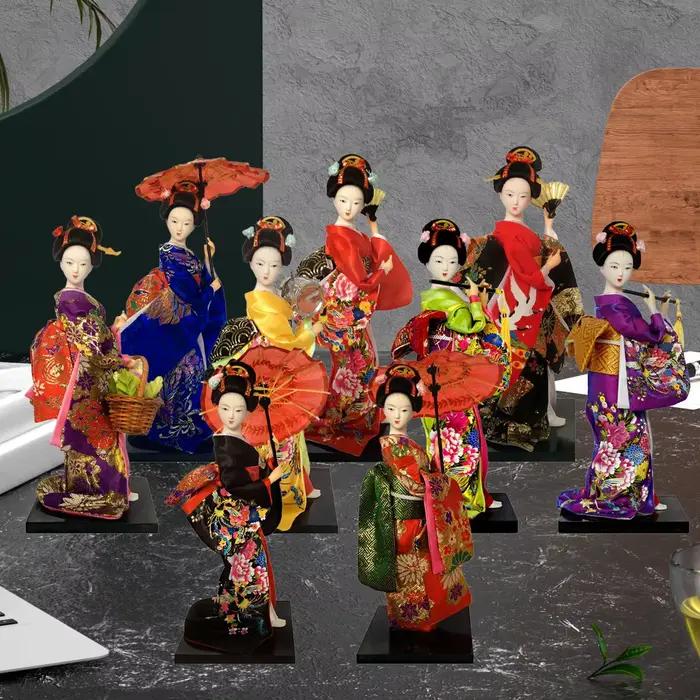 Statue de Fille Japonaise de 9 Pouces, Geisha Kabuki, Autoportante financièrement, Prairie, Poupées Kimono pour Table d'Étagère, Décoration de Maison et de Bureau