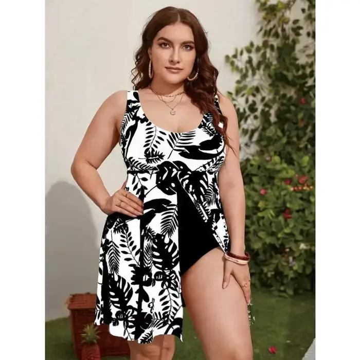 Ensemble Tankini 2 Pièces Grande Taille Femme 2026 en Maille Imprimée et Patchwork