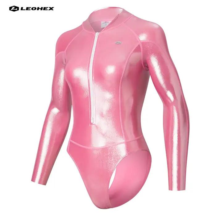 LEOHEX Maillot de bain à manches longues pour femme – Tissu brillant