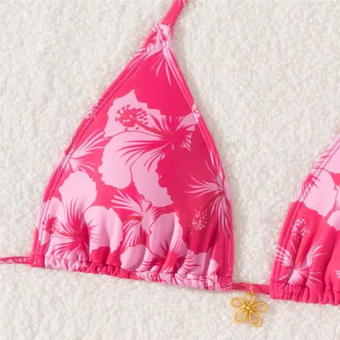 Bikinis sexy rose rouge imprimé fleurs pour femmes ensemble de maillots de bain plage été 2025 tricoter polyesters nylon