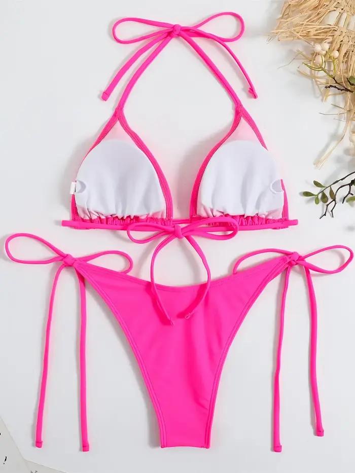 Bikini rouge licou push-up élégant pour femmes, ensemble de maillots de bain à lacets, bikini 2024, pour femmes occasions estivales