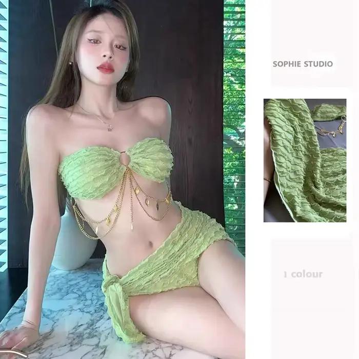 Ensemble de bikini de levage sexy 3 pièces maillot de bain enveloppant couvrir minceur