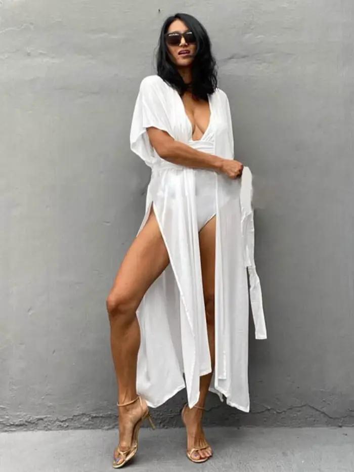 Maillot de bain Couvrir Ups pour Les Femmes Plage Cap Tunique Kimono D'été Ceinturée Split Bodycon Paréo Vacances Maillots D'approvisionnement D'usine