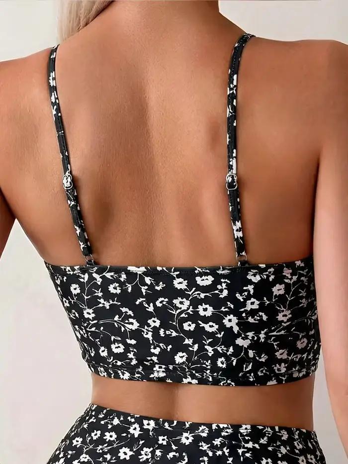 Ensemble de bikini bohème à imprimé floral, maillot de bain deux pièces taille haute pour femme, bretelles spaghetti, tenue de plage estivale