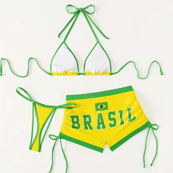 Maillot de bain trois pièces avec drapeau du brésil