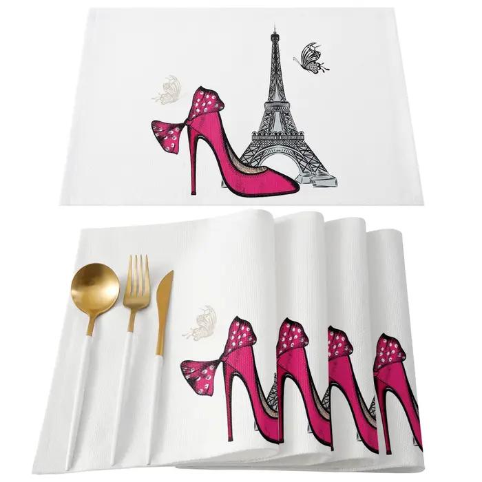 Set de table 1 pièce [Paris Love] imprimé Tour Eiffel, lavable, pour la maison