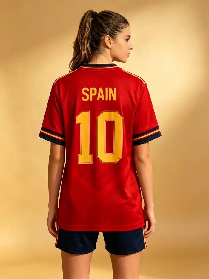 Maillot de football unisexe Espagne La Furia Roja N°10 Rouge Jaune Séchage rapide Manches courtes