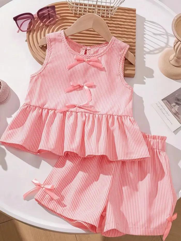 Ensemble deux pièces rayé rose et blanc pour fille