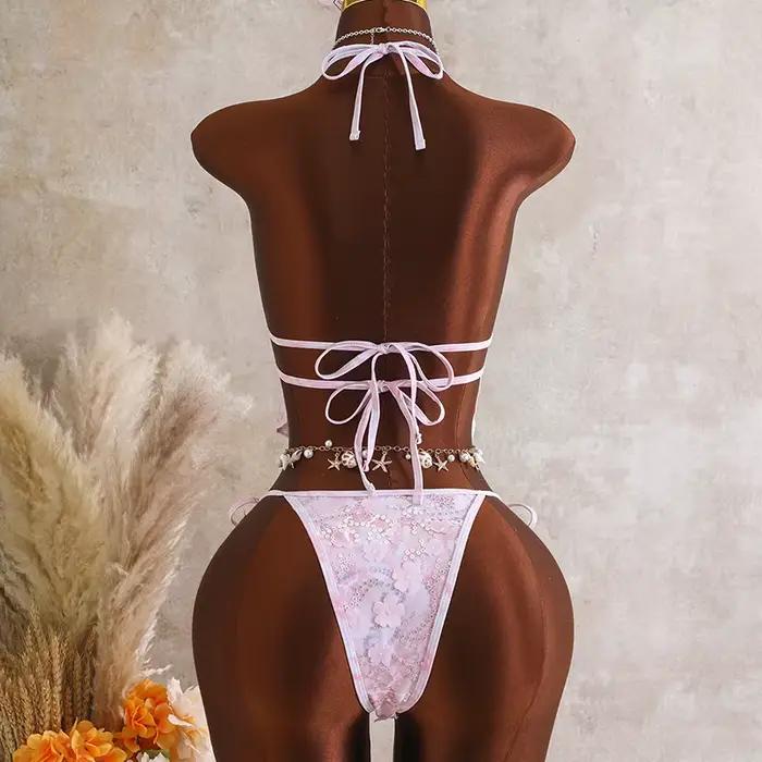 Ensemble bikini dos nu imprimé à sequins